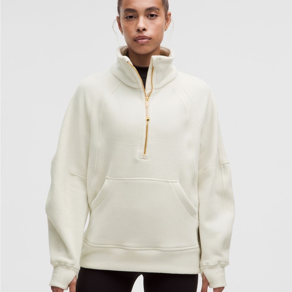 Lululemon Scuba Tumbled Fleece Funnel-neck Half Zip BONE/GOLD